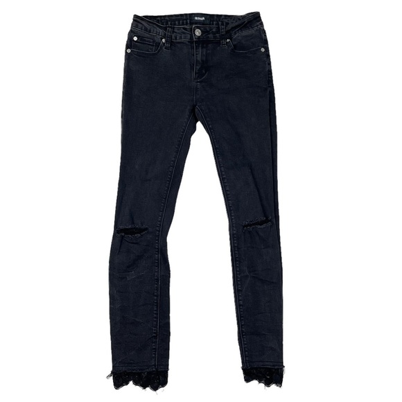 Hudson Jeans Other - Hudson Girl's Black Skinny Jeans Size 16 Lace Hem‎ Distressed Mid Rise Stretch